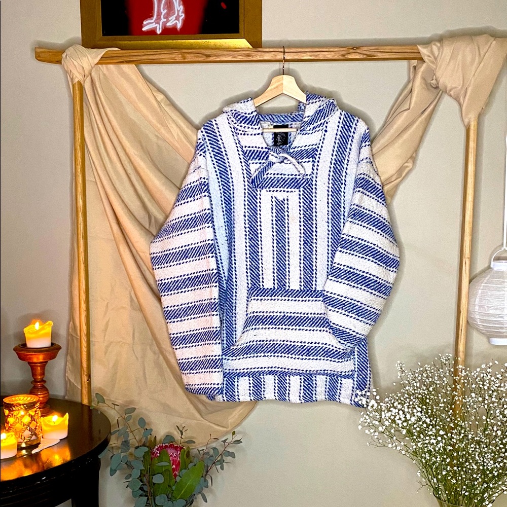 Blue/White Baja Poncho Hoodie